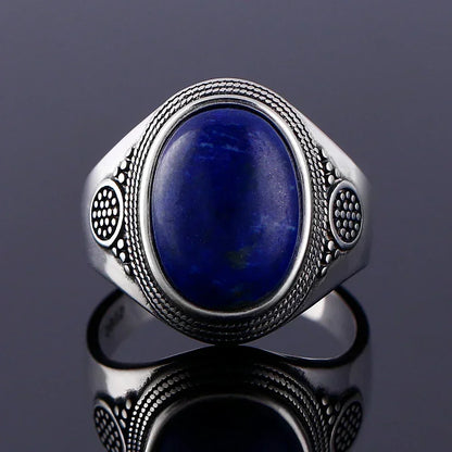 925 Sterling Silver Ring Oval Natural Lapis Vintage Rings