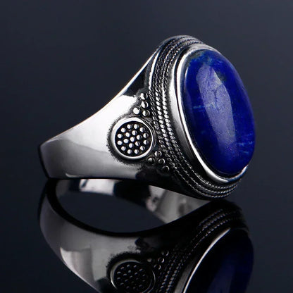 925 Sterling Silver Ring Oval Natural Lapis Vintage Rings