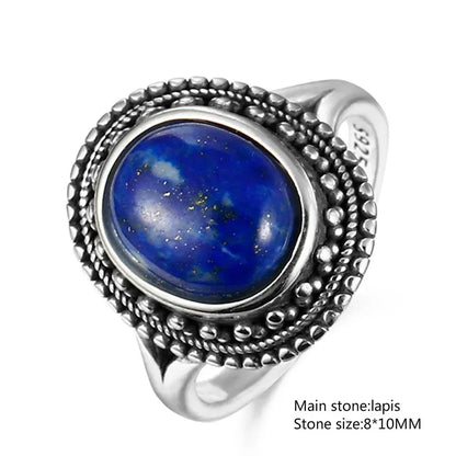 925 Sterling Silver Ring Oval Natural Lapis Vintage Rings