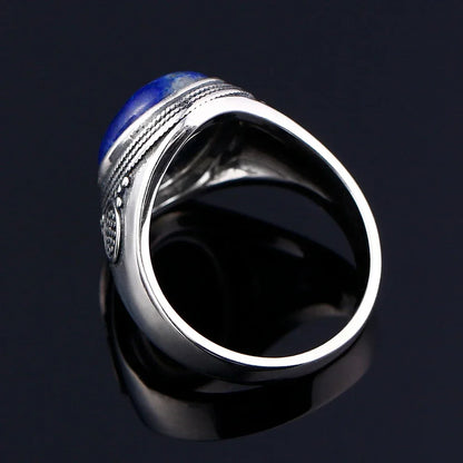 925 Sterling Silver Ring Oval Natural Lapis Vintage Rings