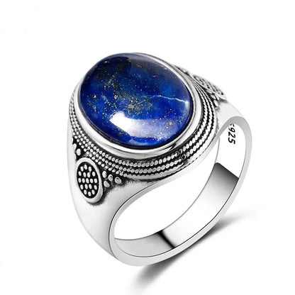 925 Sterling Silver Ring Oval Natural Lapis Vintage Rings