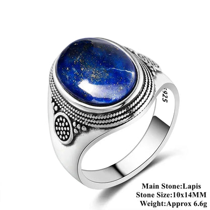 925 Sterling Silver Ring Oval Natural Lapis Vintage Rings