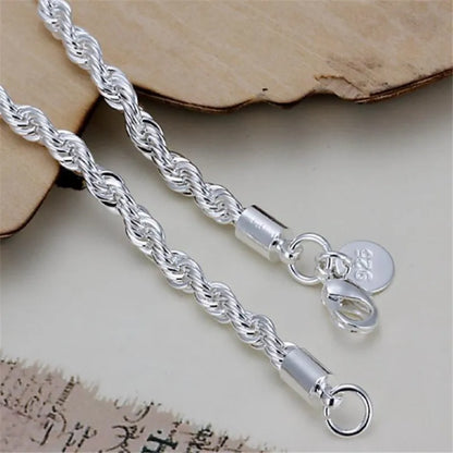 925 Sterling Silver Twisted Rope Bracelets Fashion Silver Jewelry