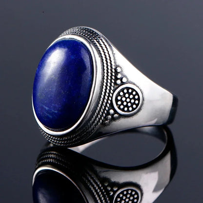 925 Sterling Silver Ring Oval Natural Lapis Vintage Rings