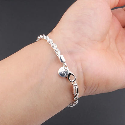 925 Sterling Silver Twisted Rope Bracelets Fashion Silver Jewelry