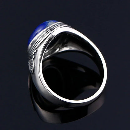 925 Sterling Silver Ring Oval Natural Lapis Vintage Rings