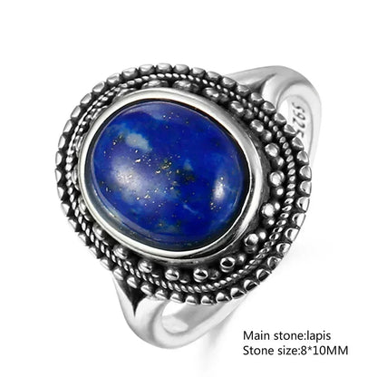 925 Sterling Silver Ring Oval Natural Lapis Vintage Rings
