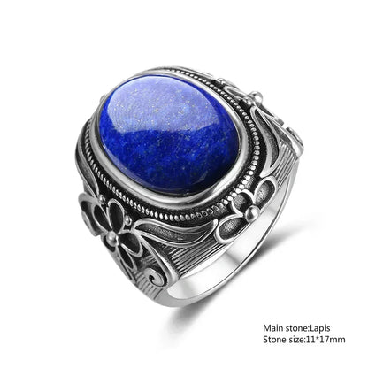 925 Sterling Silver Ring Oval Natural Lapis Vintage Rings